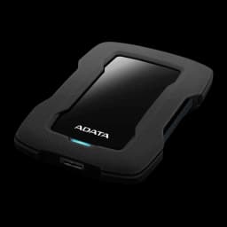 ADATA HD330 2TB noir, vue en perspective: angle supérieur gauche avec port USB latéral visible