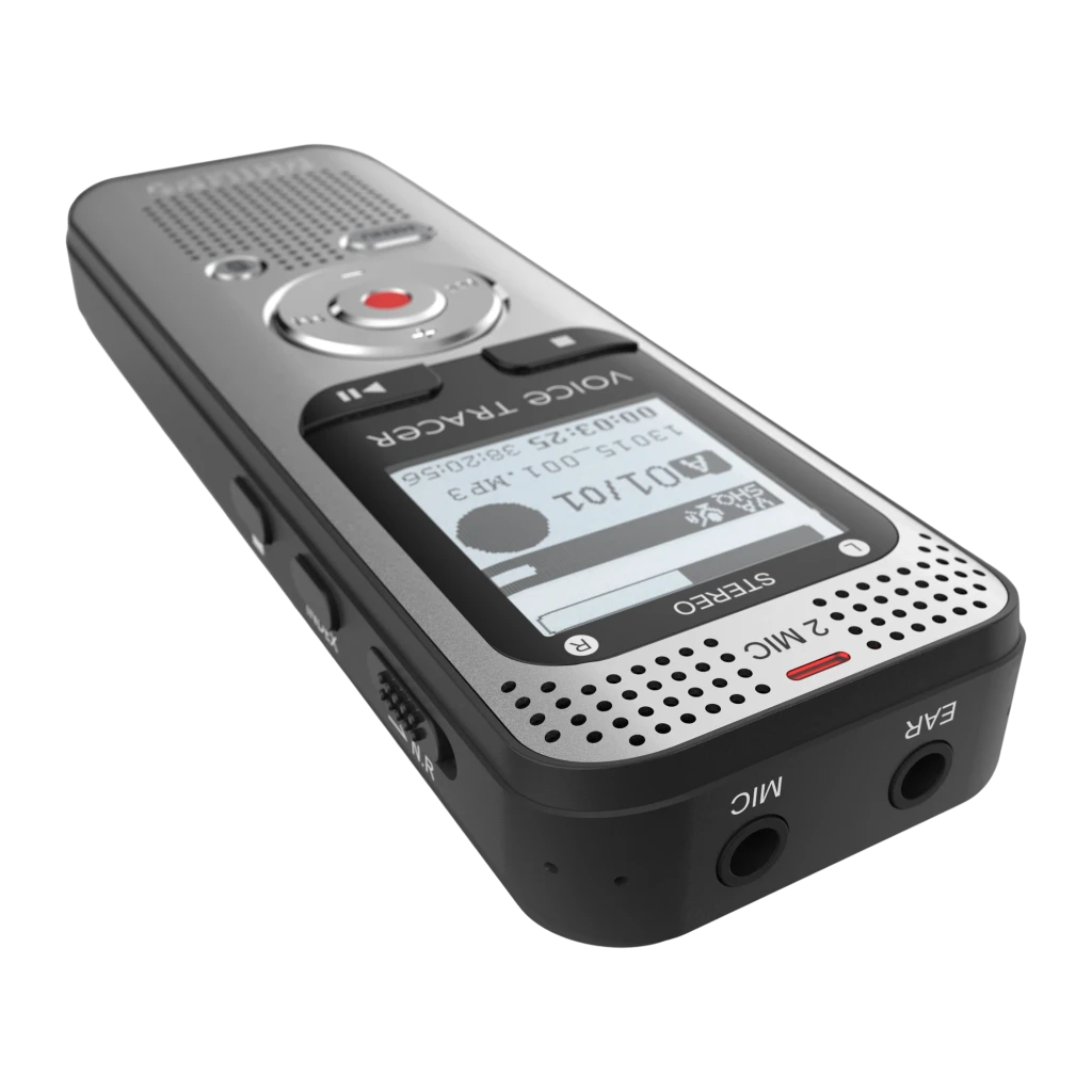 Philips VoiceTracer DVT2015 8GB prata, kit frontal: gravador com ecrã LCD, botão MENU visível e auriculares incluídos - Item5