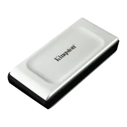 Kingston XS2000 1TB noir argent, vue en perspective: angle trois quarts montrant l'épaisseur du corps noir et le capot
