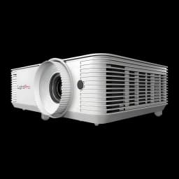 InFocus IN114 Proyector DLP Portátil Blanco, vista frontal lateral: objetivo, rejillas ventilación y logo LightPro