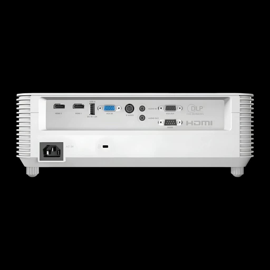 InFocus IN114 Proyector DLP 2700 Lúmenes blanco, panel trasero: puertos HDMI, VGA, S-Video, USB, audio y entrada de corriente