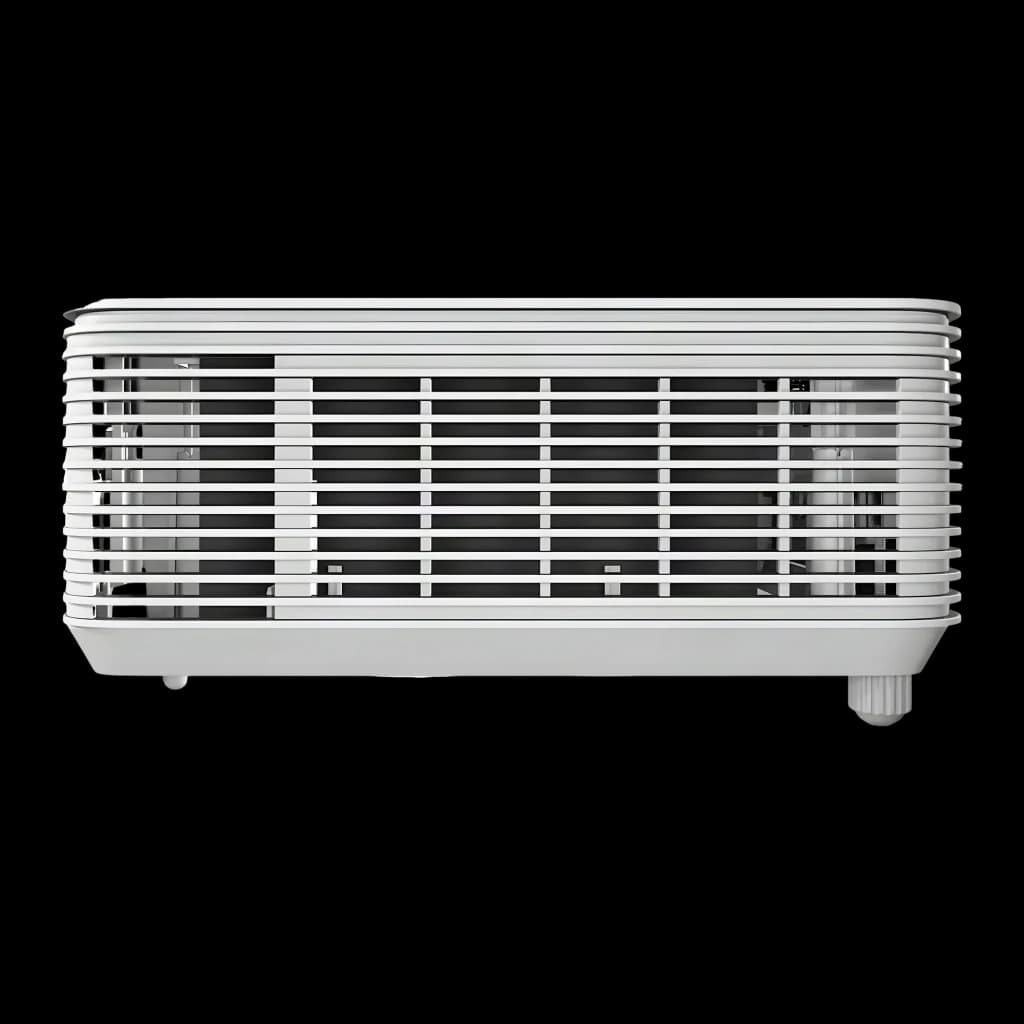 InFocus IN114 Proyector DLP blanco, vista frontal: rejilla de ventilación horizontal y pata regulable