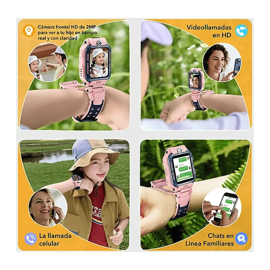 imoo Watch Phone Z7 Azul 4GB, lifestyle: colagem com videochamada HD, chamada celular e chat familiar no pulso de criança
