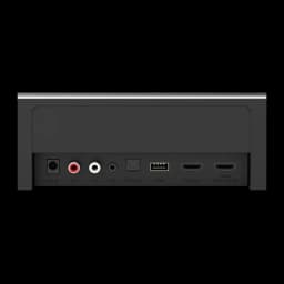 Ultimea Poseidon D80 BOOM Soundbar negro, vista trasera: puertos DC IN, FR, RL, AUX, óptico, USB y dos HDMI