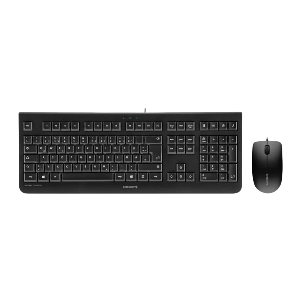 CHERRY DC 2000 USB Español Negro, vista superior: teclado completo con teclado numérico y teclas blancas sobre negro - Ítem2