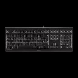 CHERRY DC 2000 USB Español Negro, vista superior: teclado completo con teclado numérico y teclas blancas sobre negro