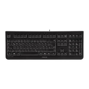 CHERRY DC 2000 USB Español Negro, vista superior: teclado completo con teclado numérico y teclas blancas sobre negro