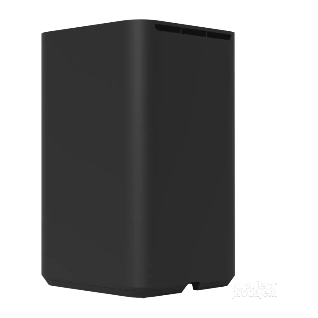 Ubiquiti UniFi NAS UNAS-2-B negro, vista lateral-frontal en ángulo: carcasa compacta mate con rejilla de ventilación superior