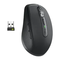 Logitech Ratón MX Anywhere 3S for Business Grafito, vista lateral con receptor USB Bolt incluido en fondo negro