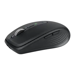 Logitech Ratón MX Anywhere 3S for Business Grafito, vista lateral: rueda metálica, botones laterales y LED verde