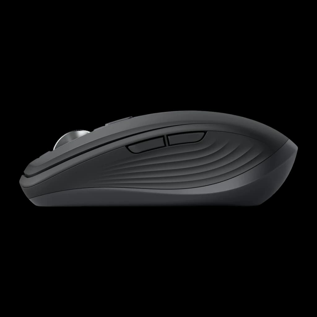 Logitech Ratón MX Anywhere 3S for Business Grafito, vista lateral: rueda de desplazamiento metálica y botones laterales