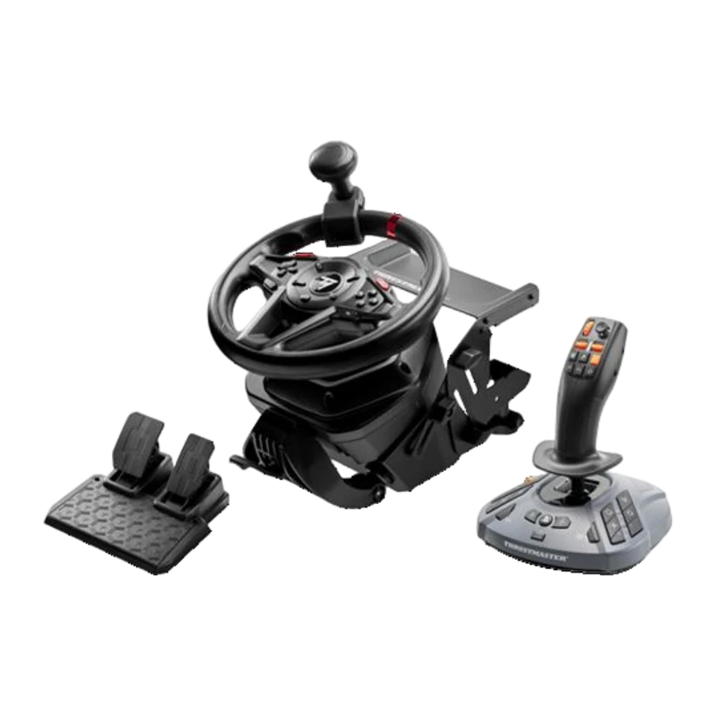 Thrustmaster T128 SimTask Farming Pack negro, vista conjunto: volante, pedales y palanca de cambios agrícola con botones - Ítem1
