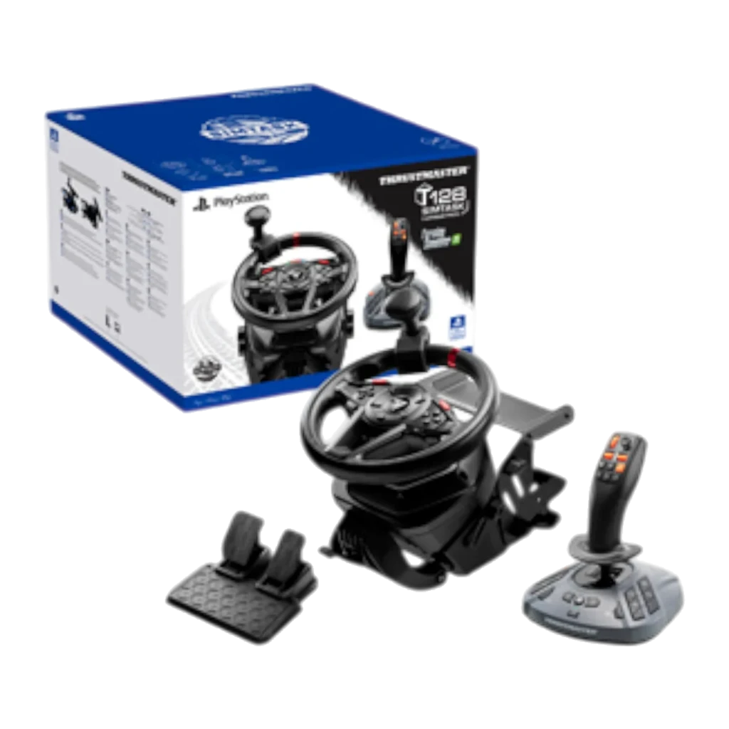 Thrustmaster T128 SimTask Farming Pack negro, vista conjunto: volante, pedales y palanca de cambios agrícola con botones - Ítem6