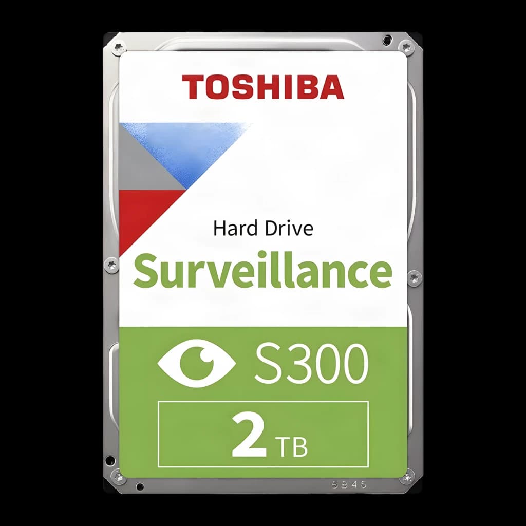 Toshiba Dynabook S300 16TB, vista frontal: etiqueta com logo, texto Surveillance e modelo S300 em disco SATA de 3,5 polegadas