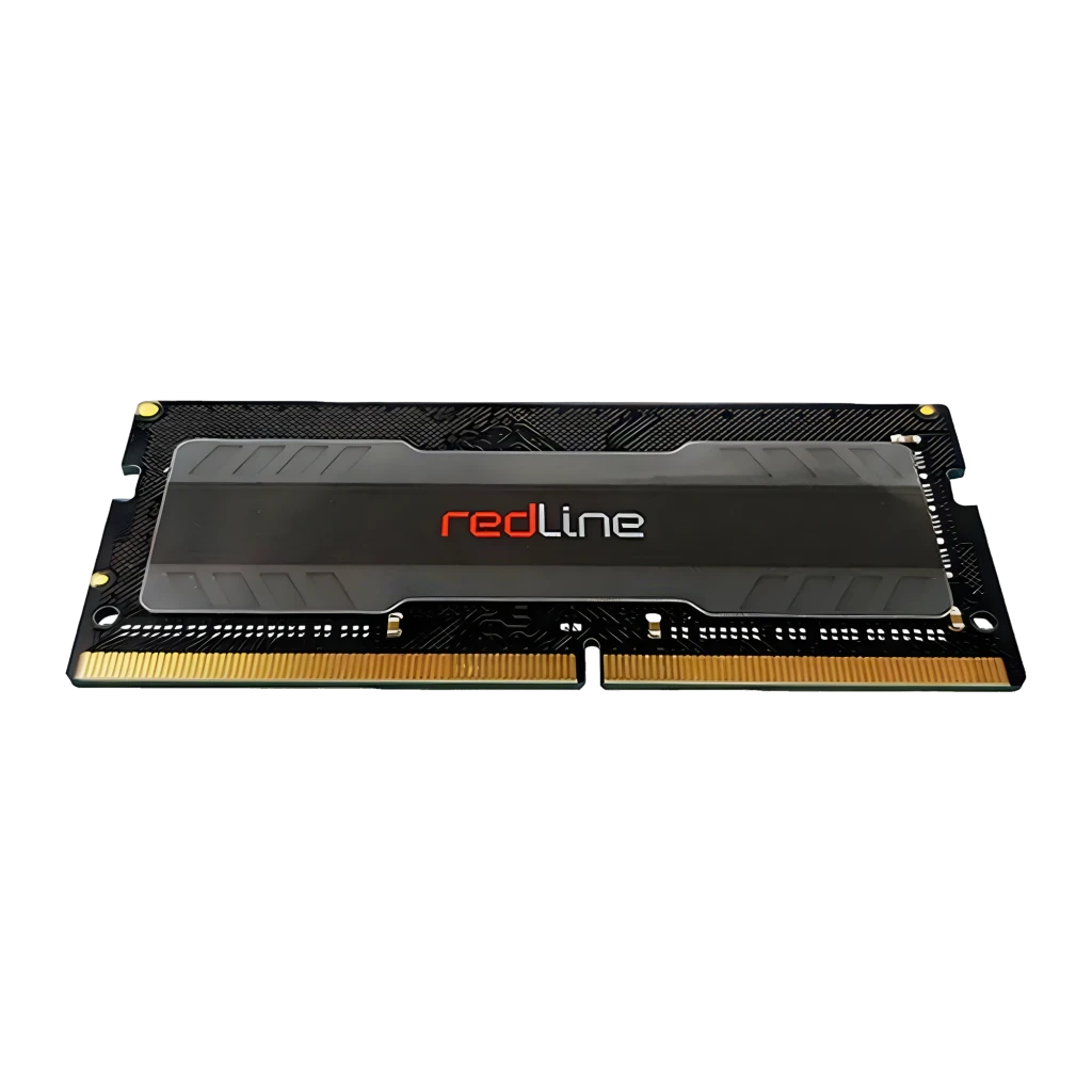 Mushkin Redline SO-DIMM 3200 16GB negro, vista frontal: dos módulos RAM apilados con disipador gris y logo redline en rojo - Ítem2