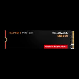 WD Black SN8100 8TB noir, vue de face: SSD M.2 2280 avec étiquette PCIe Gen 5 NVMe et logo SanDisk en rouge