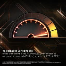 WD Black SN8100 8TB noir, graphique de vitesse: compteur à fond avec texte 14900 MB/s en lecture