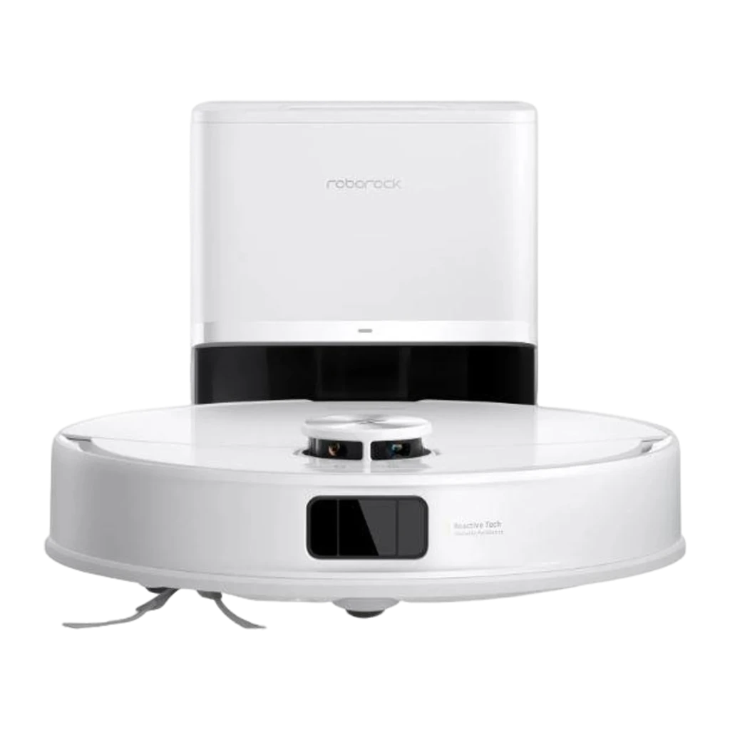 Roborock Q10 VF+ Blanco, vista principal: robot aspirador con base de vaciado automático en ángulo de tres cuartos - Ítem1
