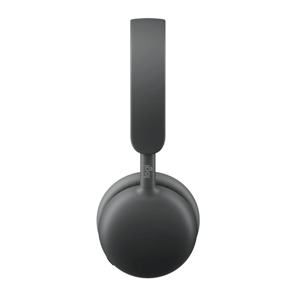 Logitech Auriculares Zone Wireless 2 Grafite, vista em ângulo: almofadas, microfone extensível e arco canelado em cinzento - Item2