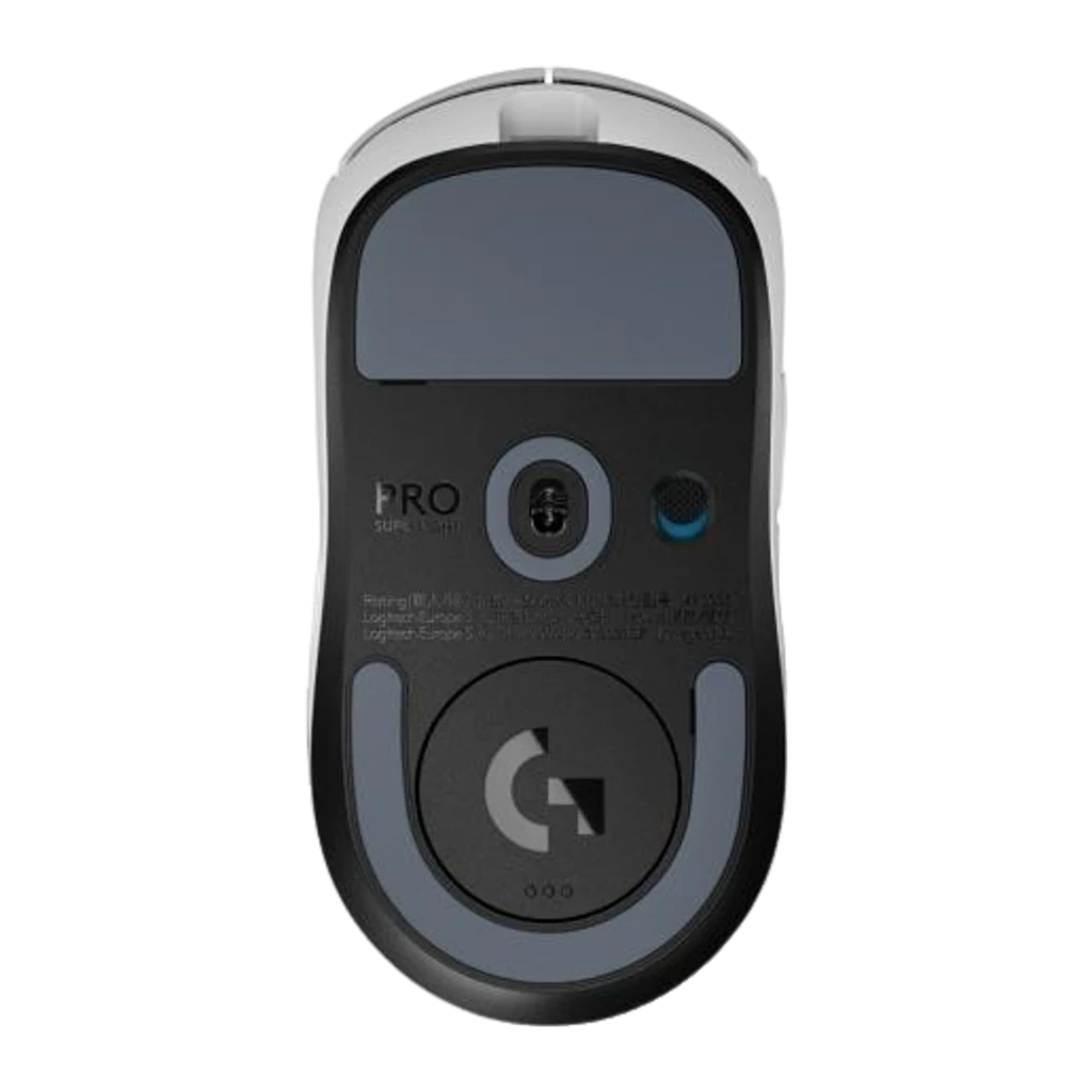 Logitech Ratón G PRO X Superlight 2 Blanco, vista superior: cuerpo blanco, rueda negra y LED verde central - Ítem1