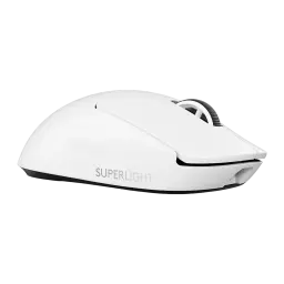 Logitech Rato G PRO X Superlight 2 Branco, vista lateral direita: inscrição SUPERLIGHT e perfil ergonómico