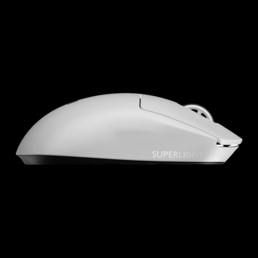 Logitech Rato G PRO X Superlight 2 Branco, vista lateral esquerda: perfil liso sem botões laterais visíveis