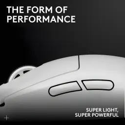 Logitech Rato G PRO X Superlight 2 Branco, vista lateral: perfil do rato com botões laterais e roda visíveis sobre fundo
