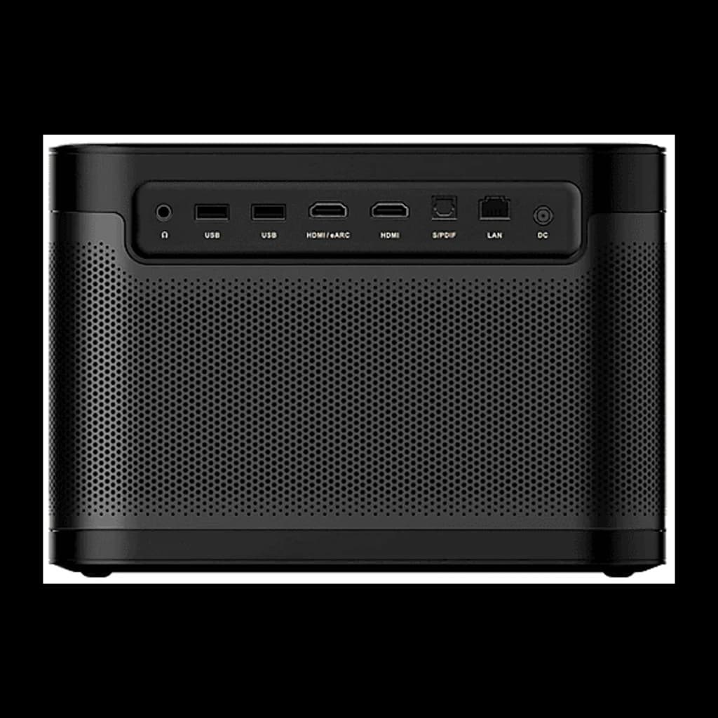 Dangbei Mars Pro 2 Laser 4K UHD preto 32GB, vista traseira: portas USB, HDMI/eARC, HDMI, S/PDIF, LAN e DC visíveis
