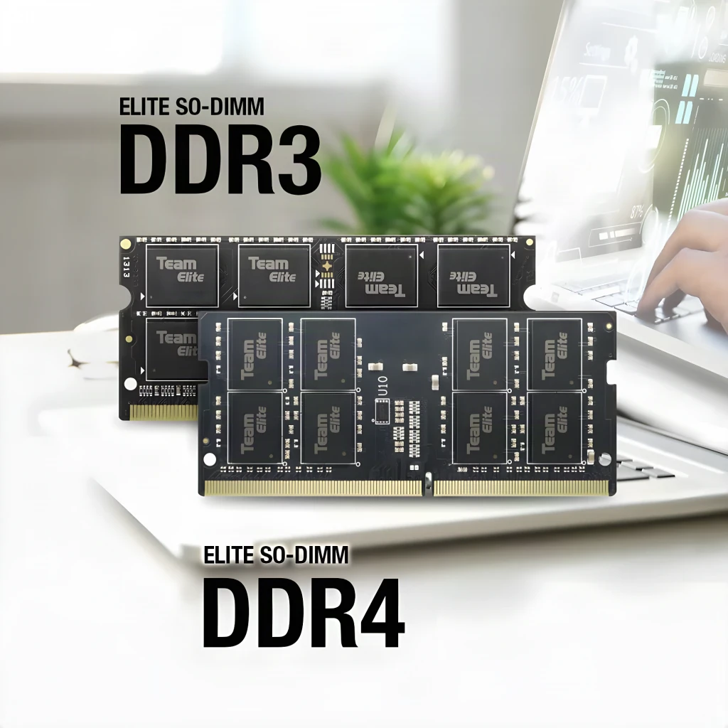 Team Group Elite 16GB DDR4 3200MHz SO-DIMM preto, frente: PCB preto com 8 chips Team Elite e conector dourado - Item2