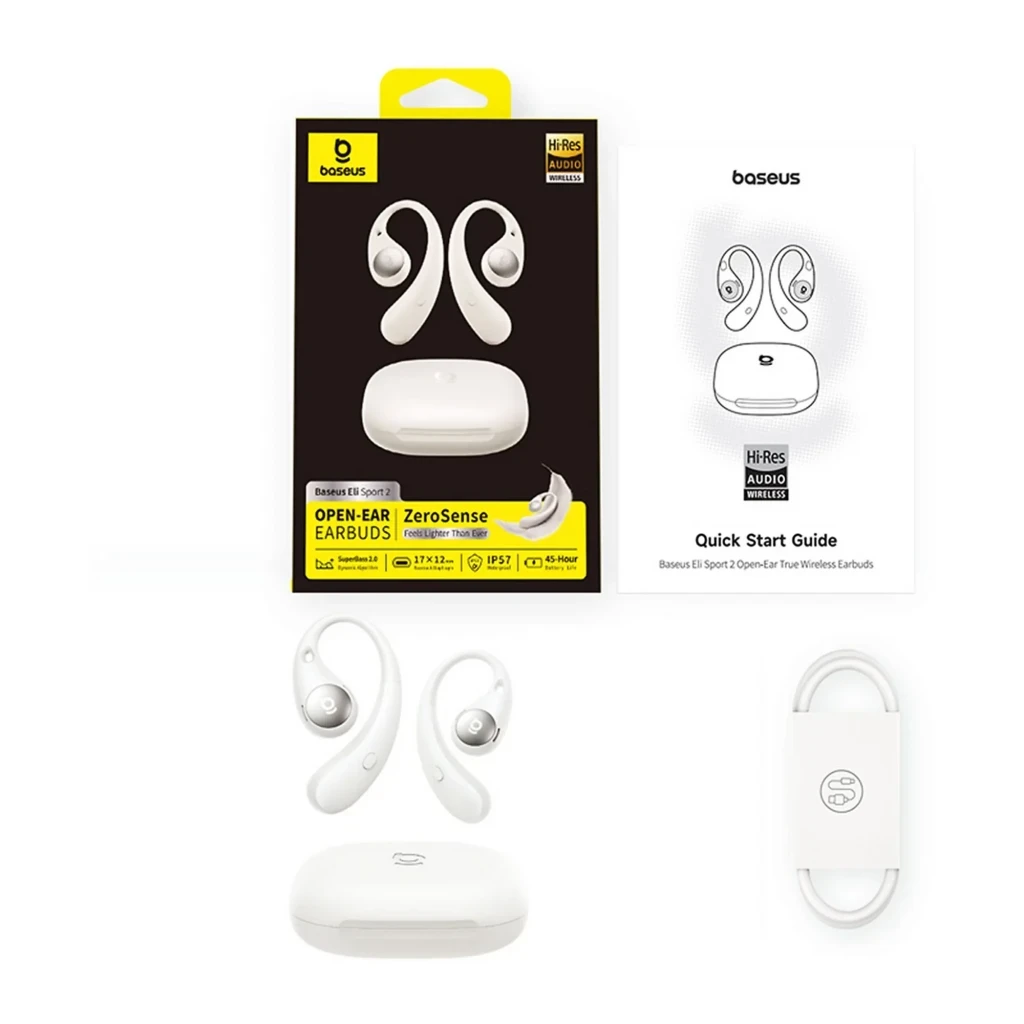 Auriculares Baseus Eli Sport 2 Open-Ear TWS Bluetooth 6.0 en color blanco, diseño de gancho sobre oreja, botones laterales y estuche de carga compacto - Ítem6