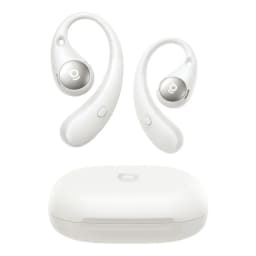 Baseus Eli Sport 2 Open-Ear TWS blanc, vue de face: écouteurs à crochet auriculaire et boîtier de charge ouvert