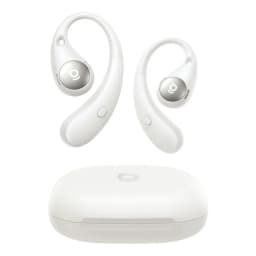 Écouteurs Baseus Eli Sport 2 Open-Ear TWS Bluetooth 6.0 blancs avec design tour d’oreille, coques argentées, boutons latéraux et boîtier de charge compact