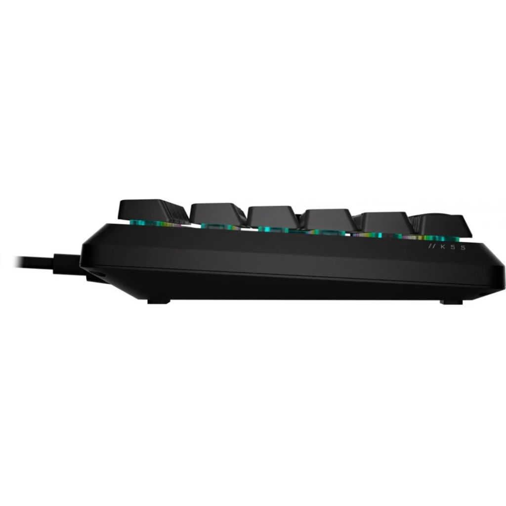Corsair Teclado K55 Core Preto PT, vista superior: iluminação RGB multicolor, teclas pretas e roda de volume - Item1