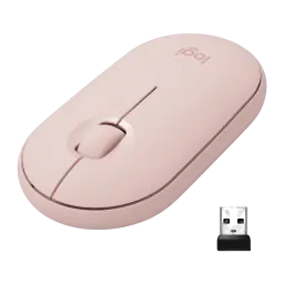Logitech Pebble Mouse 2 M350s Rosa, kit: ratón en perspectiva con receptor USB nano iluminado en blanco