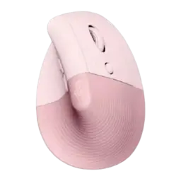 Logitech Lift Vertical Ergonómico rosa, vista frontal desde arriba: rueda SmartWheel, botón y base con estrías concéntricas