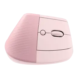 Logitech Lift Vertical Ergonómico rosa, vista trasera superior: rueda de desplazamiento, botón central y estrías laterales