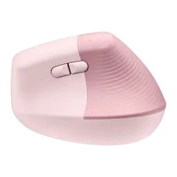 Logitech Lift Vertical Ergonómico rosa, vista lateral izquierda: perfil inclinado, rueda de desplazamiento y textura