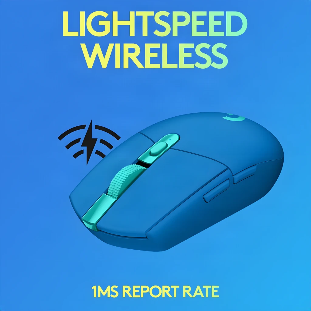 Logitech Ratón G305 Lightspeed Wireless Azul, vista superior: logo G iluminado en turquesa y rueda de desplazamiento - Ítem5