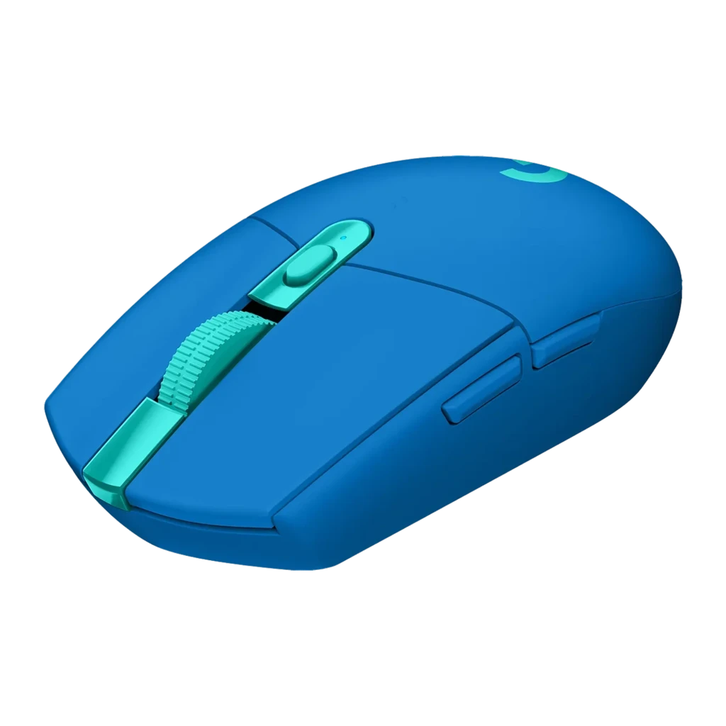 Logitech Ratón G305 Lightspeed Wireless Azul, vista superior: logo G iluminado en turquesa y rueda de desplazamiento - Ítem1