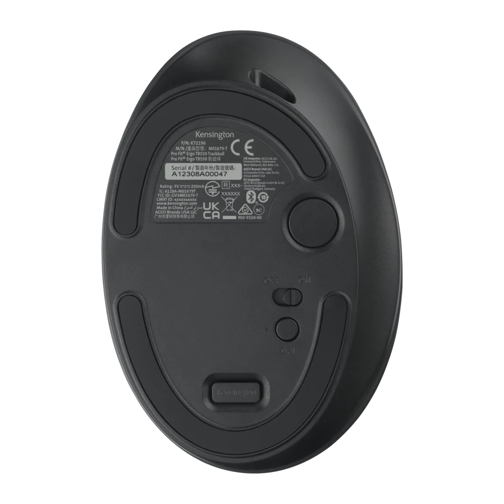 Kensington Trackball Pro Fit Ergo TB550 negro azul, vista superior lateral: bola plateada, rueda de desplazamiento y botones - Ítem5