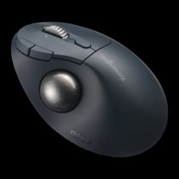Kensington Trackball Pro Fit Ergo TB550 negro azul, vista superior lateral: bola plateada, rueda de desplazamiento y botones