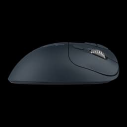 Kensington Trackball Pro Fit Ergo TB550 negro azul, vista lateral: perfil ergonómico, rueda metálica y botones superiores