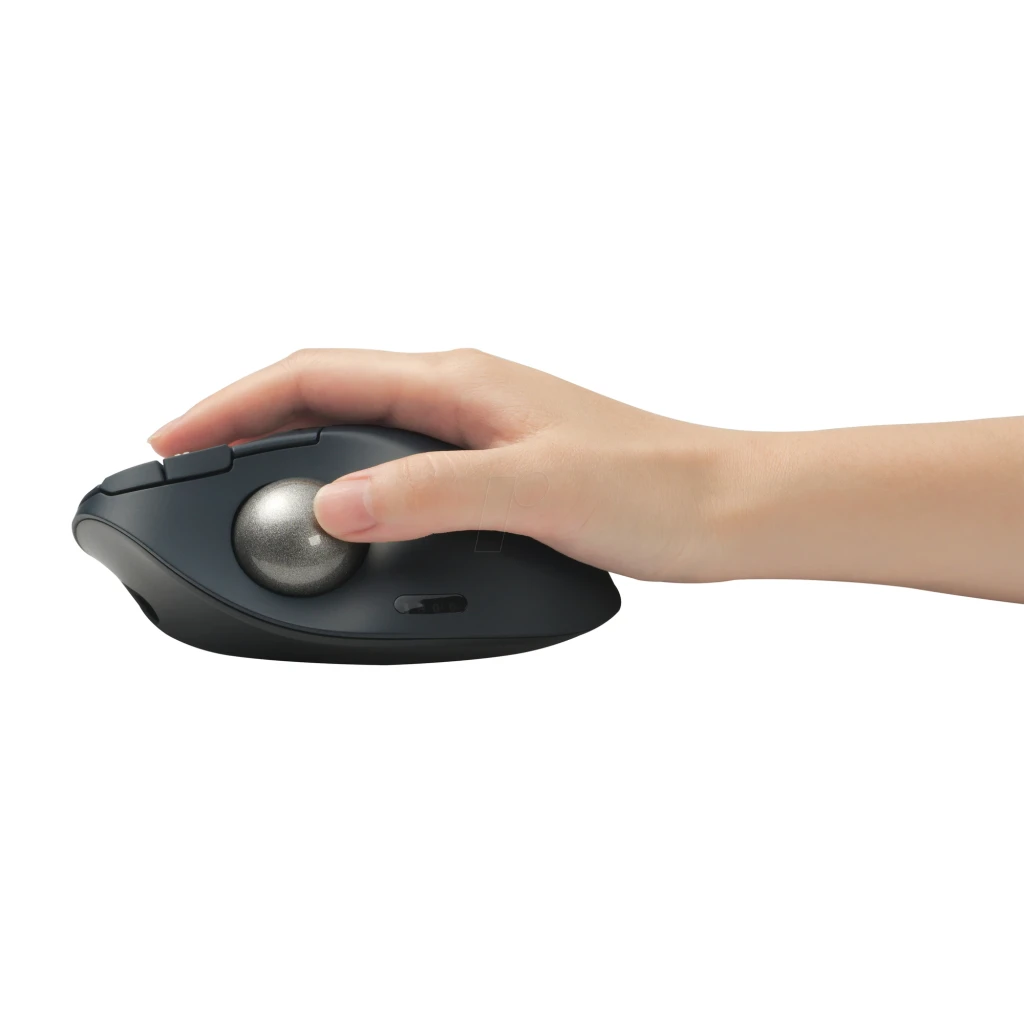 Kensington Trackball Pro Fit Ergo TB550 negro azul, vista superior lateral: bola plateada, rueda de desplazamiento y botones - Ítem7