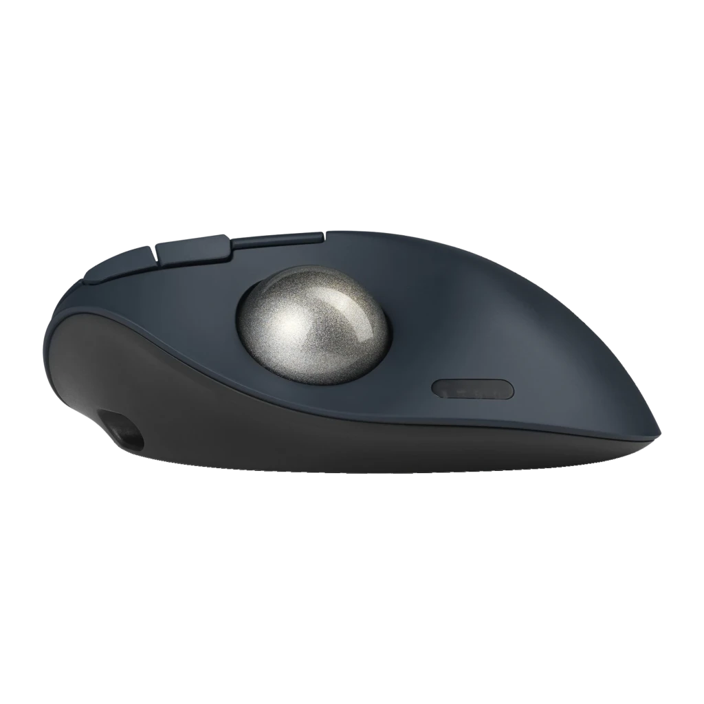 Kensington Trackball Pro Fit Ergo TB550 negro azul, vista superior lateral: bola plateada, rueda de desplazamiento y botones - Ítem8