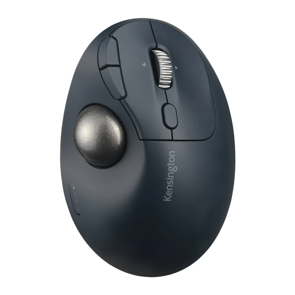 Kensington Trackball Pro Fit Ergo TB550 negro azul, vista superior lateral: bola plateada, rueda de desplazamiento y botones - Ítem1