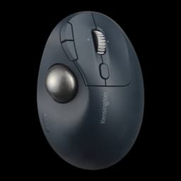 Kensington Pro Fit Ergo TB550 negro azul, vista lateral izquierda: trackball metálico, rueda de desplazamiento y botones