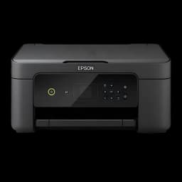 Epson Expression Home XP-3205 noir, vue de face: panneau de commande avec bouton d'alimentation jaune, écran et touches
