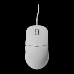 Endgame Gear XM2 8k v2 blanc, vue du dessus: molette centrale, boutons principaux et câble blanc tressé