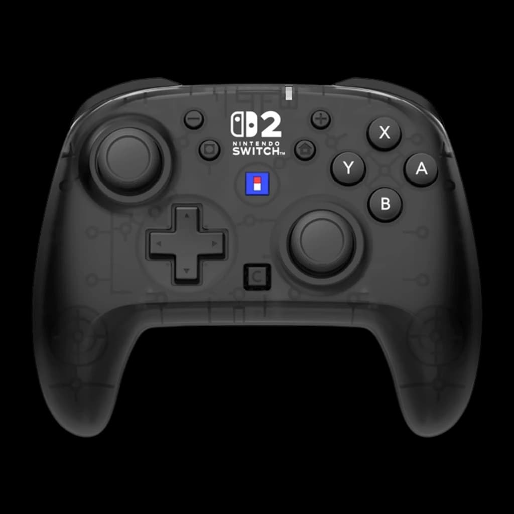 Hori Horipad Wireless noir, vue avant: joysticks, croix directionnelle, boutons ABXY et logo Nintendo Switch 2