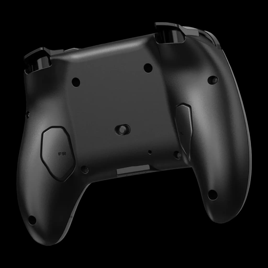 Hori Horipad Wireless noir, vue arrière: coque arrière mate, bouton FR et gâchettes supérieures visibles